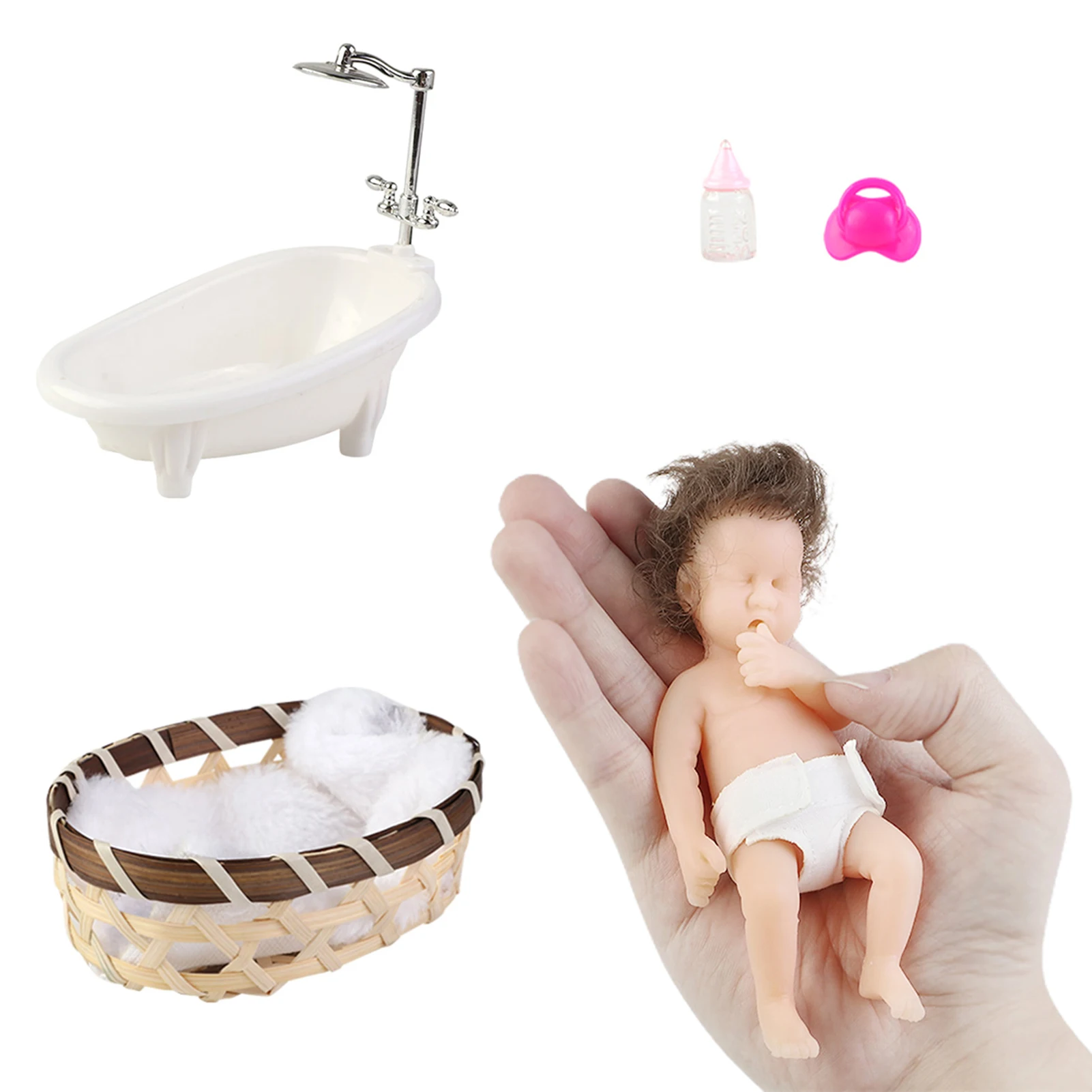 

Reborn Baby Dolls Soft Gum Doll With Hair Exquisite And Cute Baby Shower Dummy Doll With Bottle Pacifier