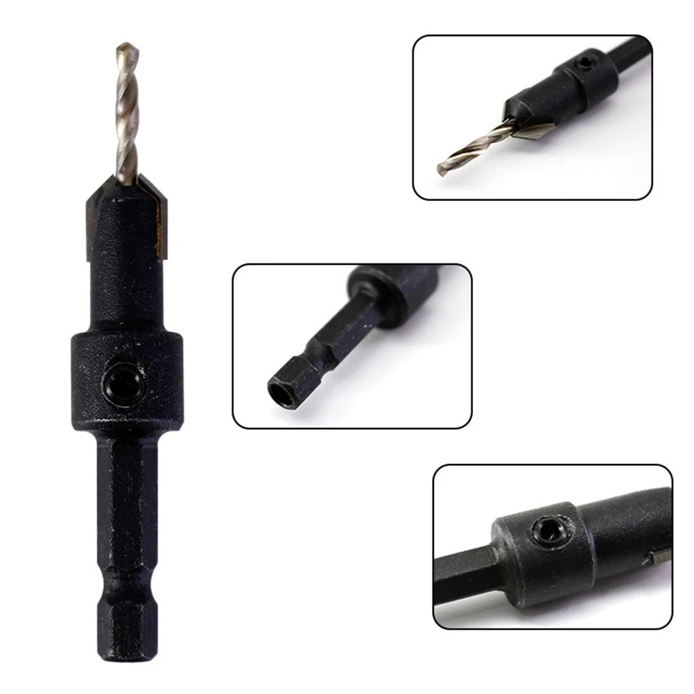 

1pcs 1/4inch Hex Shank Countersink Salad Drill Step Drill Bit With Adjustable Stop Collar For Woodworking Drilling Tools