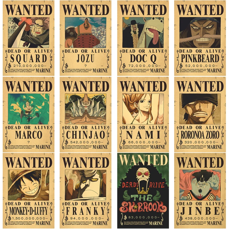 

New One Piece Bounty Wanted Order Kraft Paper Retro Poster Peripheral Anime Toys Cool Birthday Gifts
