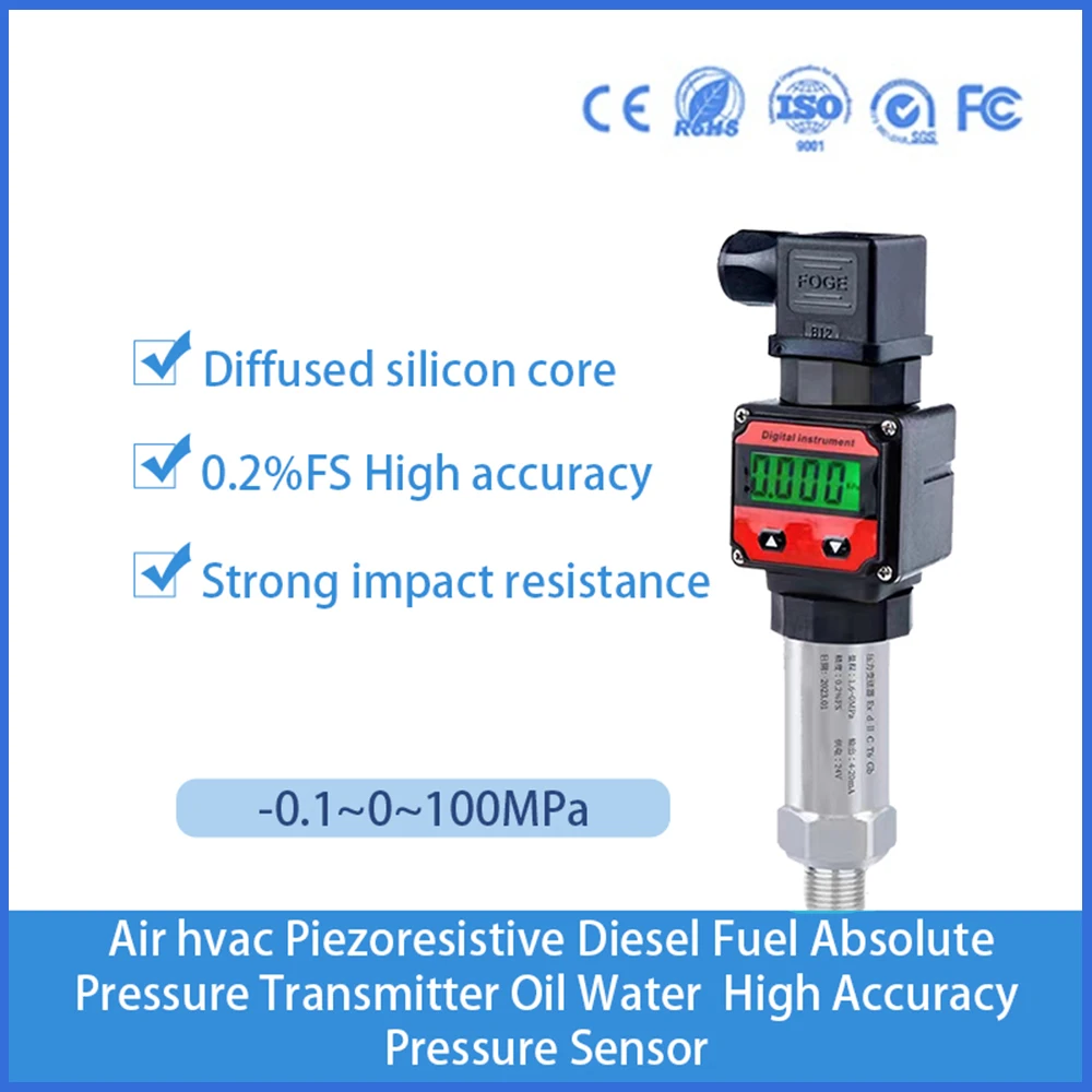 

LCD Pressure Transmitter Output 0-5V 0-10V 4-20mA Pressure -0.1-0-100Mpa Water Tank Oil Gas Sensor Pressure Transducer