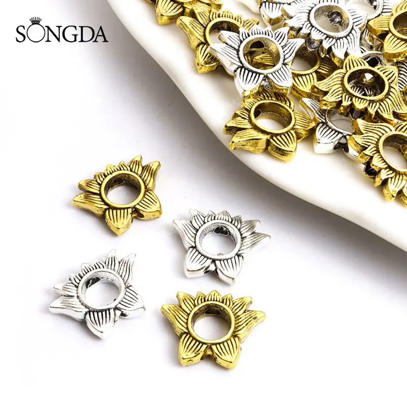 

10pcs Zinc Alloy Lotus Big Hole Spacer Beads Plants Flowers Metal Bead Charms For DIY Necklace Bracelets Jewelry Handmade Making