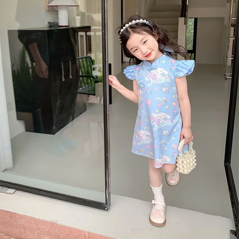

2023 Sanrioed аниме Cinnamoroll летняя одежда для маленьких девочек пляжные платья детское платье принцессы Детский костюм Тан китайский стиль Qipao