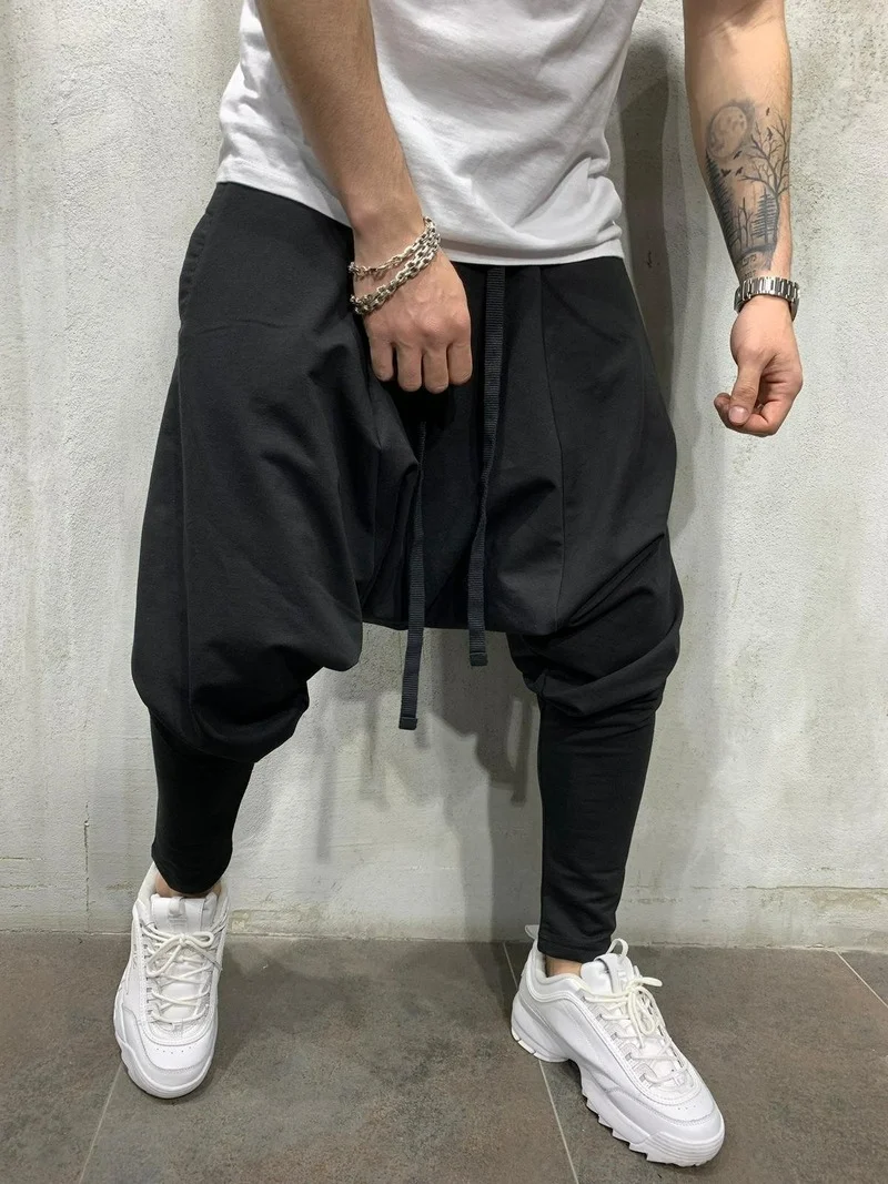 

Sports Casual 2022 Mens Loose Street Pants Trend Color New Men's Hip-hop Solid Clothing Feet Trousers European Harem American