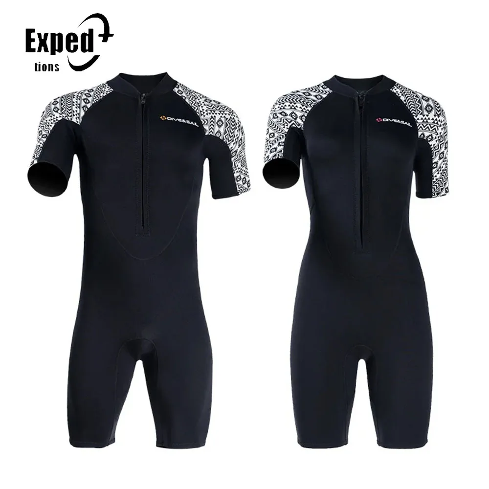 Костюм для плавания с коротким рукавом мужчин и женщин теплый гидрокостюм