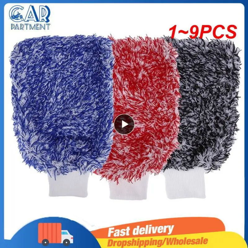 

1~9PCS Auto Wash Soft Absorbancy Glove High Density Ultra Soft Microfiber Auto Detailing Sponge Plush Glove Car Cleaning Towel