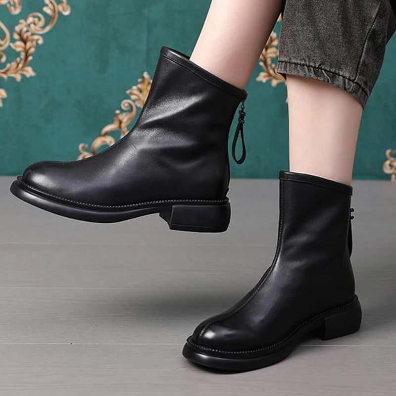 

Ботильоны Lucyever женские из мягкой искусственной кожи, винтажные короткие ботинки на толстом каблуке, на молнии сзади, осень 2022