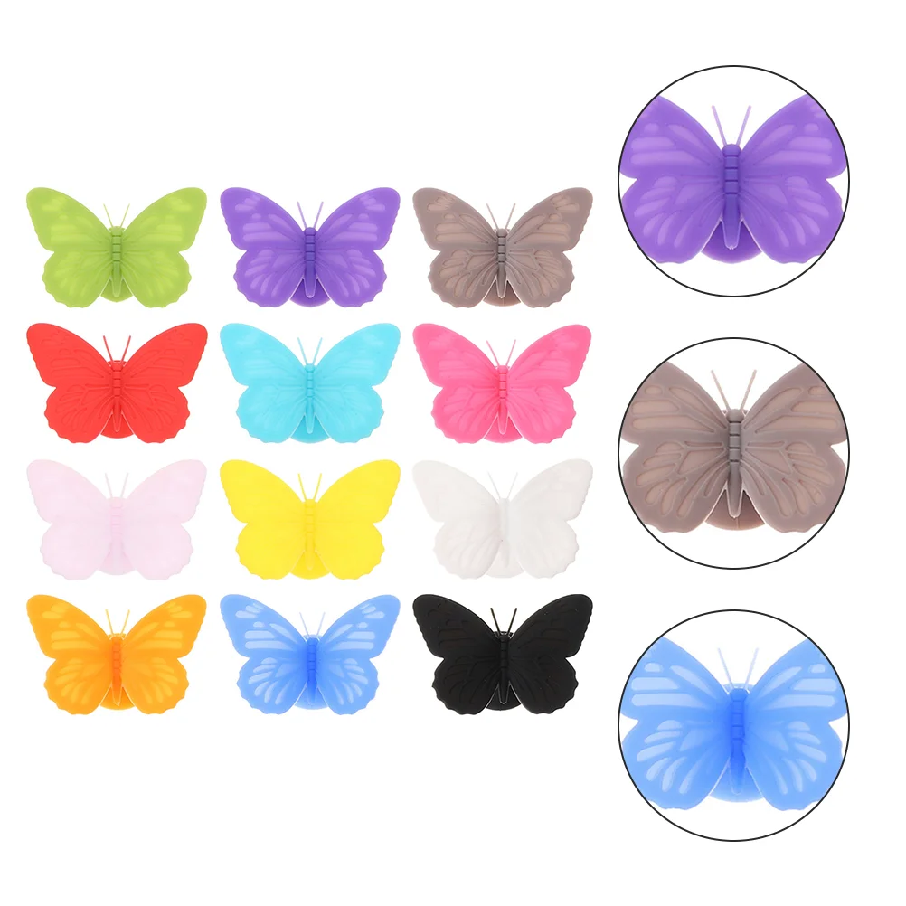 

12 шт. наклейки в виде чашки, силиконовые маркеры в форме бабочки для напитков, декоративные стеклянные бирки