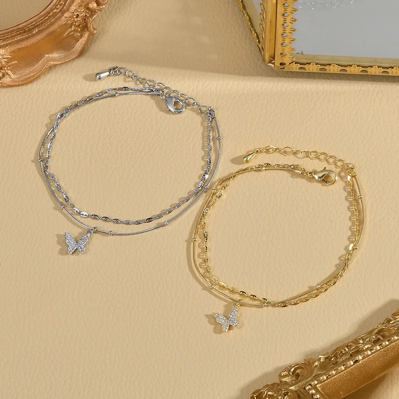 

2022 new real gold electroplating temperament double-layer bracelet niche design butterfly simple and versatile women's bracelet