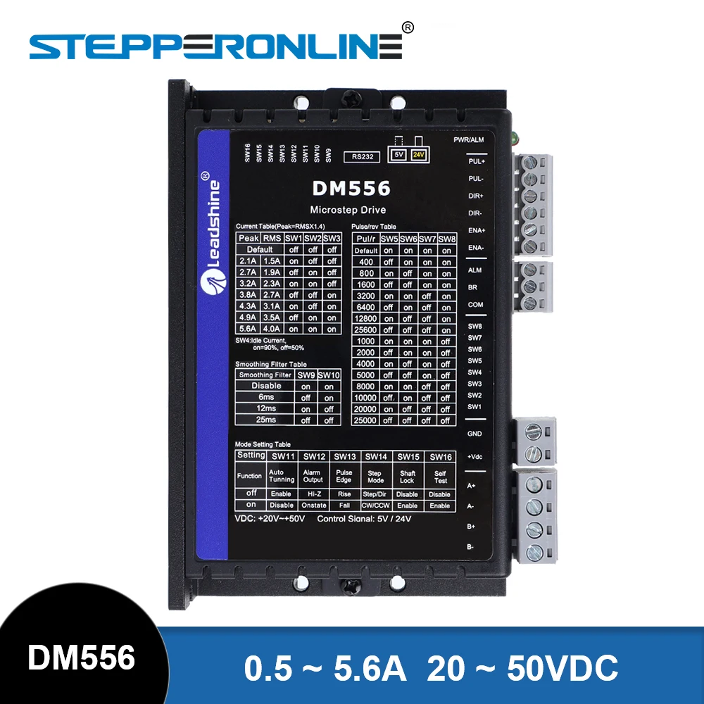 Цифровой шаговый Драйвер Leadshine DM556, 0,5-A, 20-50 В постоянного тока, для 2 шт., контроллер шагового двигателя Nema 23, 24