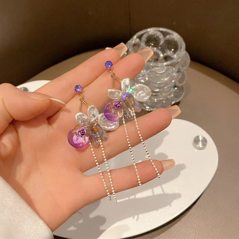 

Korean Luxury Watetdrop Crystal Tassel Drop Earrings for WomenTemperament Statement Jewelry
