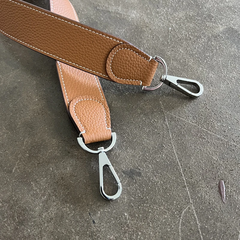 1.5 inch Wide Full Leather Evelyn Bag Shoulder Strap Togo Cowhide Gold Color Blocking Design Steel Buckle Bag Accessories