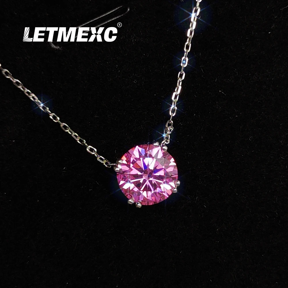 LETMEXC 3CT Pink Moissanite Diamond Necklace 925 Silver 14K Gold Plated