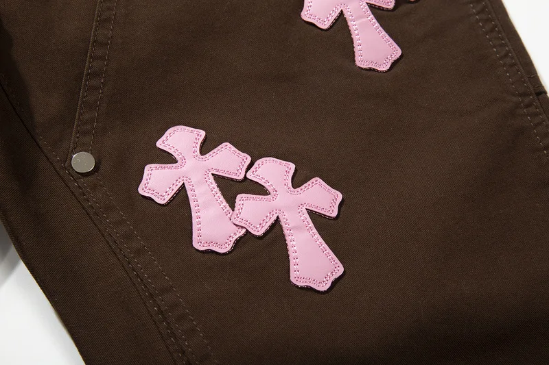 Cross Patch Embroidery Denim Pants Mens High Street Casual Jeans Streetwear Straight-leg Pants Trousers Men