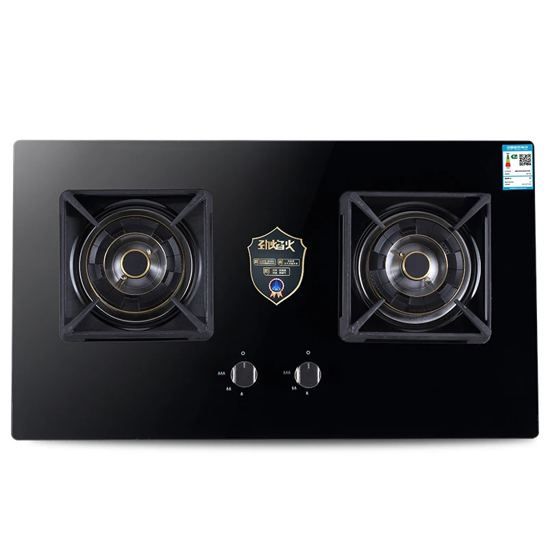 4.5KW Fierce Fire Dual-Rotation Gas Stove/Electronic Pulser/A12 Dual-Burner Gas Stove/Tempered Glass Black Crystal Panel