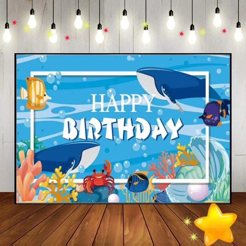 

Whale Under The Sea Ocean Crab Blue Nautical Birthday Decoration Background Boy Custom Backdrop Banner Photography Backdrops