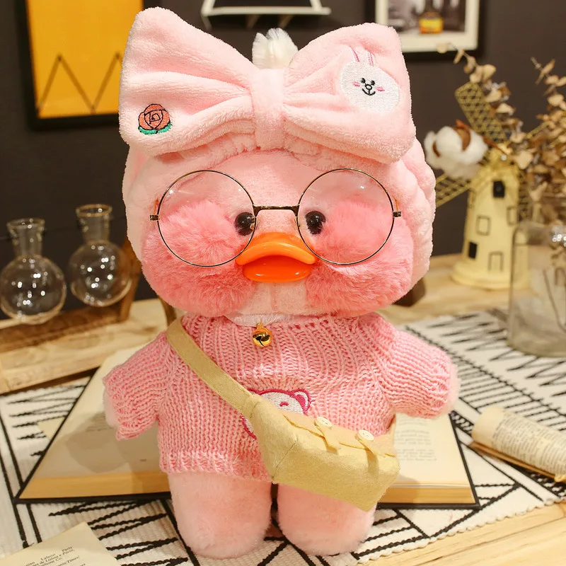 

Wholesale 30cm Pink Korean Netred Wearing Hyaluronic Acid Little Doll Lalafanfan Duck Plush Soft Toys Birthday/New Year Gift