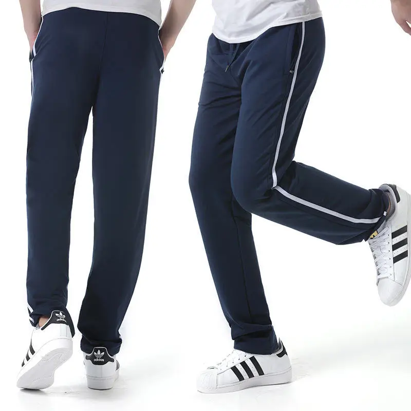 

Men Running Pants Cotton Straight Sweatpants Joggers Long Pant Male Loose Sport Trousers Breathable Soft Zipper pockets