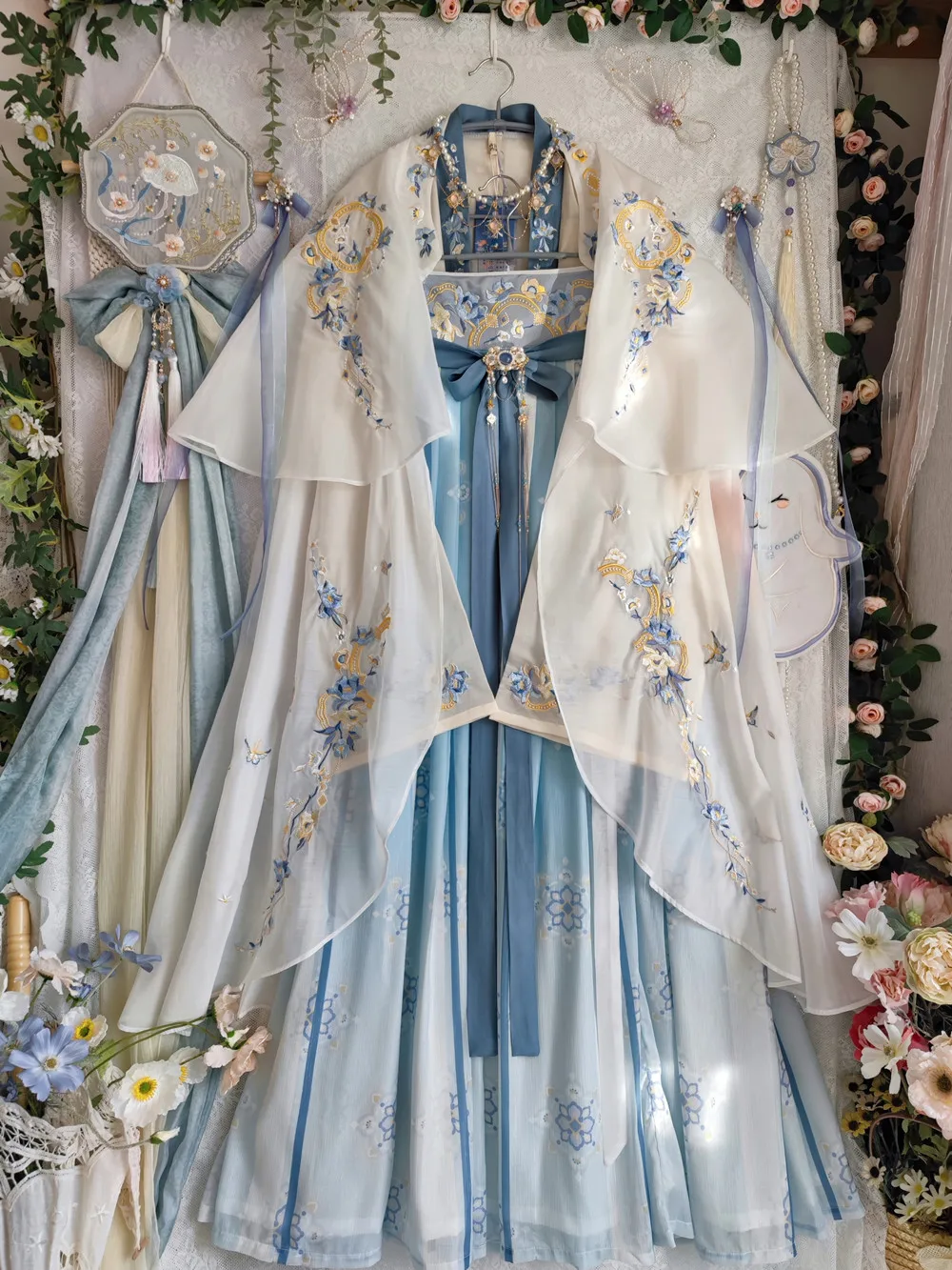 2022 new chinese traditional embroidery hanfu hanfu dress women ancient girl fairy cosplay summer dress blue folk dance hanfu