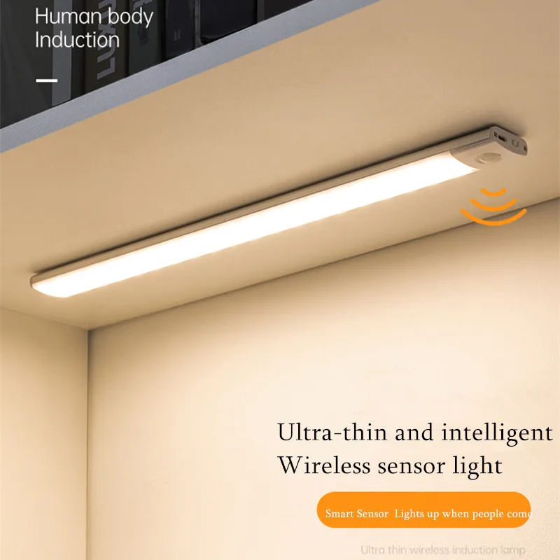 

Tricolor Dimming LED Kitchen Wardrobe Backlight Under Cabinet Lights Ultra-thin Motion Sensor Wireless Night Light Rechargeable