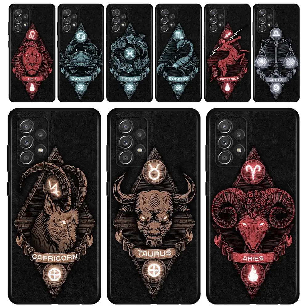 

Case For Samsung Galaxy A71 A51 A41 A12 A21s A23 A52 A72 A22 A02s A53 A73 A32 A33 A13 Twelve Constellations Animal Lion Deer