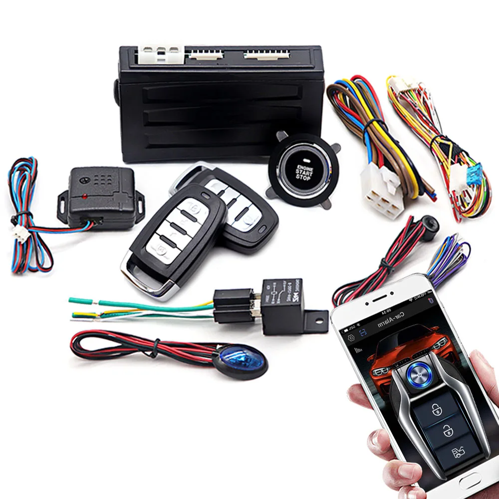 

Универсальная автомобильная сигнализация, система автозапуска, приложение, дистанционное управление, комплект зажигания двигателя, кнопка, система запуска и остановки, автомобильные аксессуары