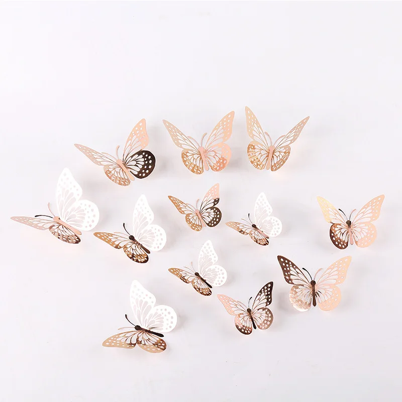 

12pcs Hollow Out Double-sided Reflective 3D Butterfly Stickers Children's Room Bedroom Office Glass Home Decorative Butterflies