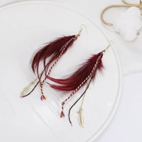 yinris bohemian long feathers dangle earrings elegant earrings with beads chain colored rope for women and girls ea000070