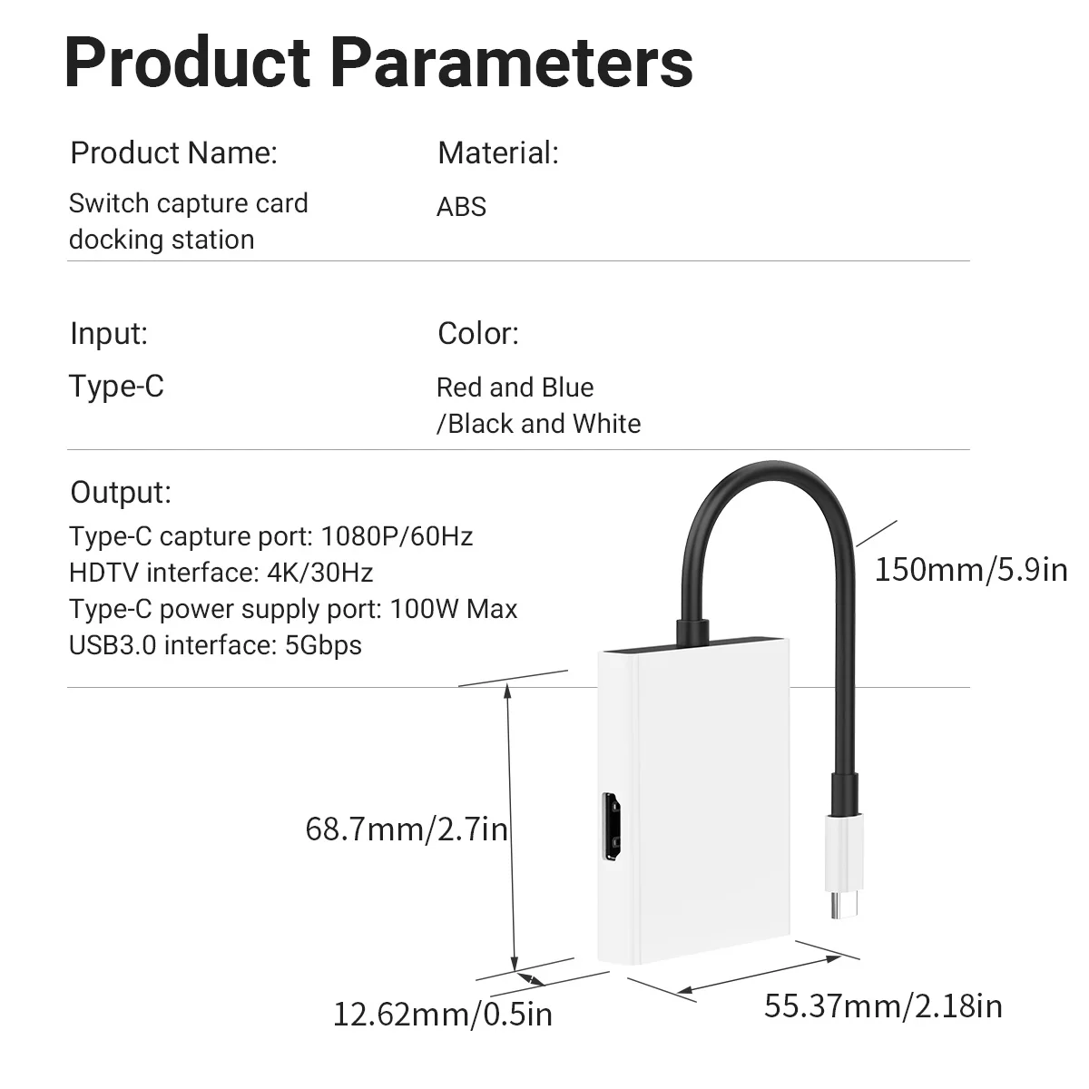 Док-станция для телевизора и видеозахвата с портами HDMI1.4 + USB3.0 PD TYPE-C