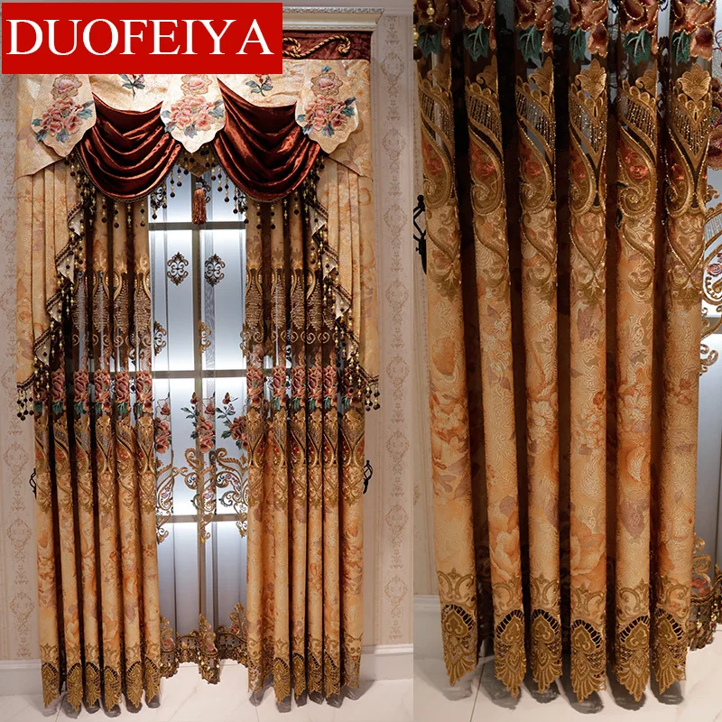 

Curtains for Living Room Dining Bedroom Factory Direct Water-soluble Embroidered Curtain Fabric European Style Blackout Curtain