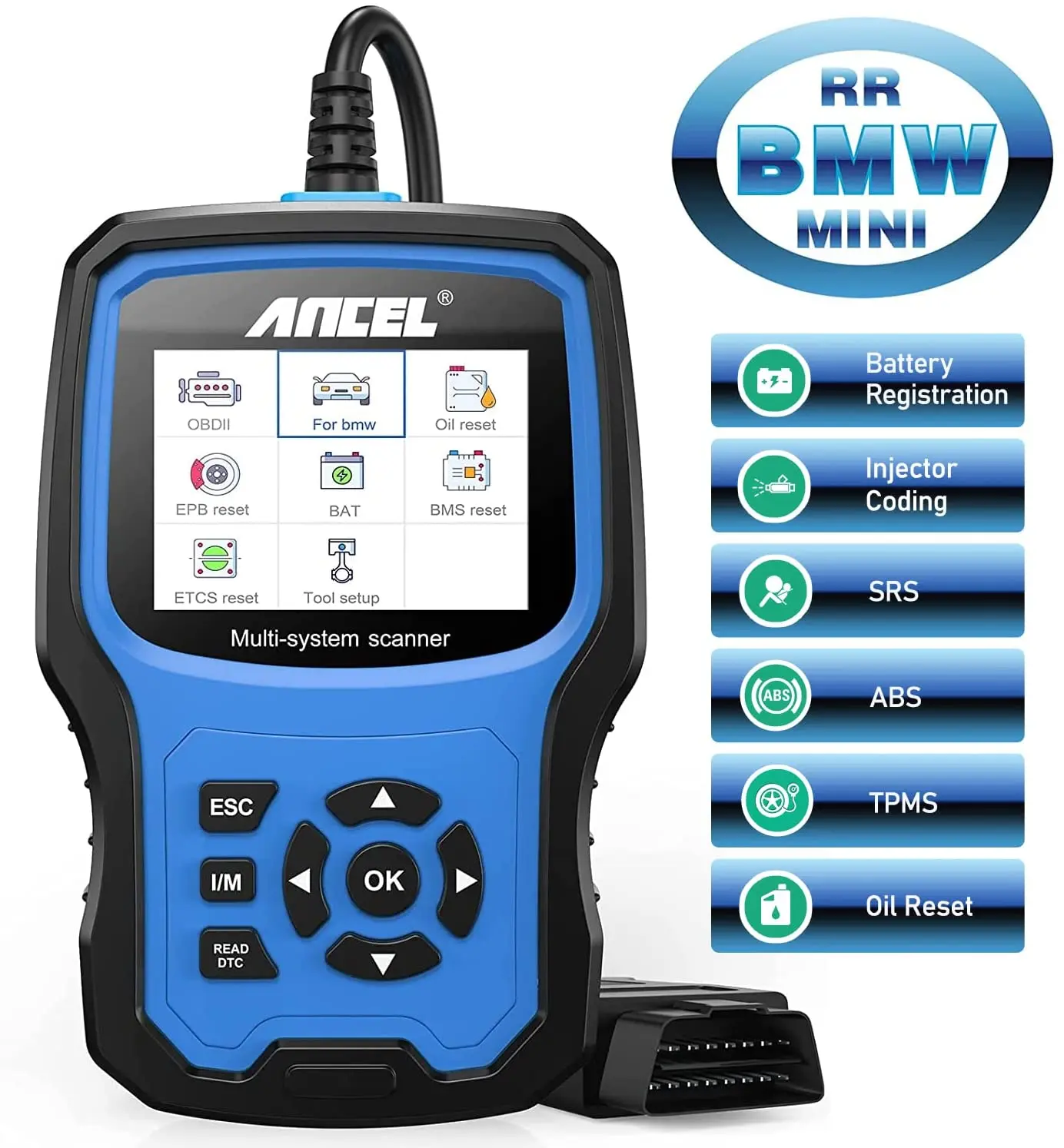

Ancel BM700 OBDII Code Reader Car Diagnostic Tool Multi-System Automotive OBD2 Scanner For BMW After 1998 ABS Oil Reset
