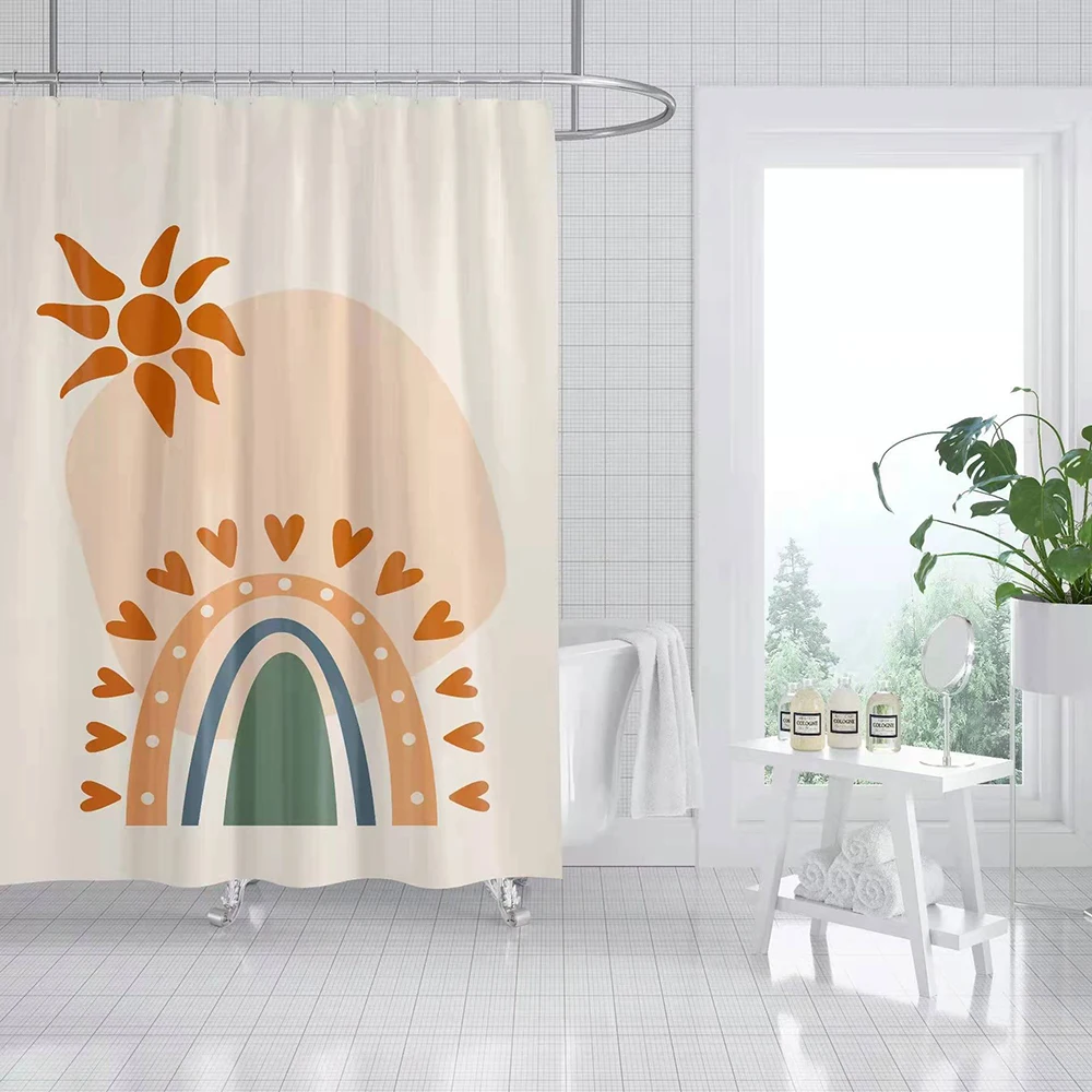 

Nordic simplicity shower curtains Abstract geometric sun Printing Bath curtain Waterproof Fabric Bathroom screen with 12 Hooks