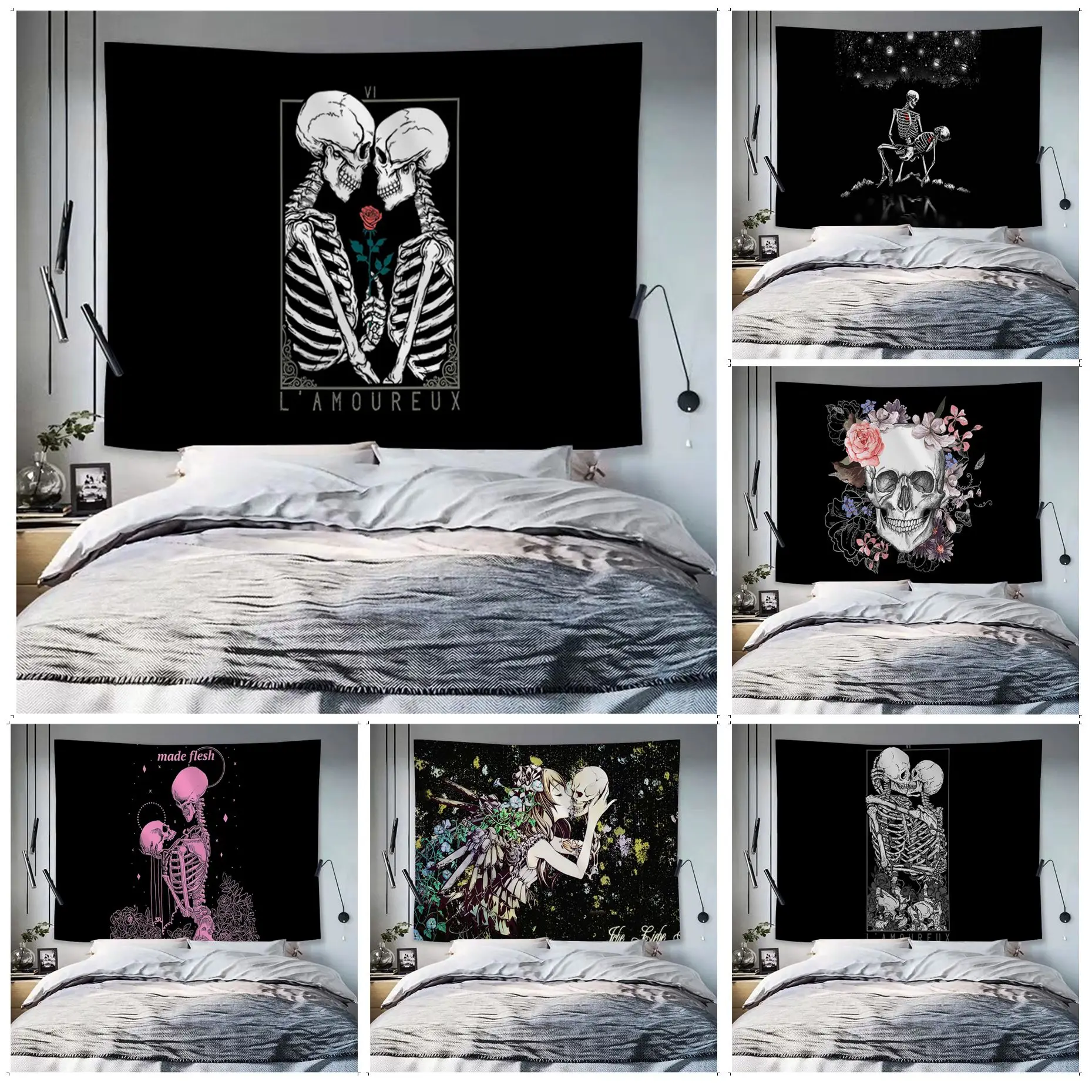 

Flower Kiss Skull Tapestry Art Printing Home Decoration hippie bohemian decoration divination Decor Blanket