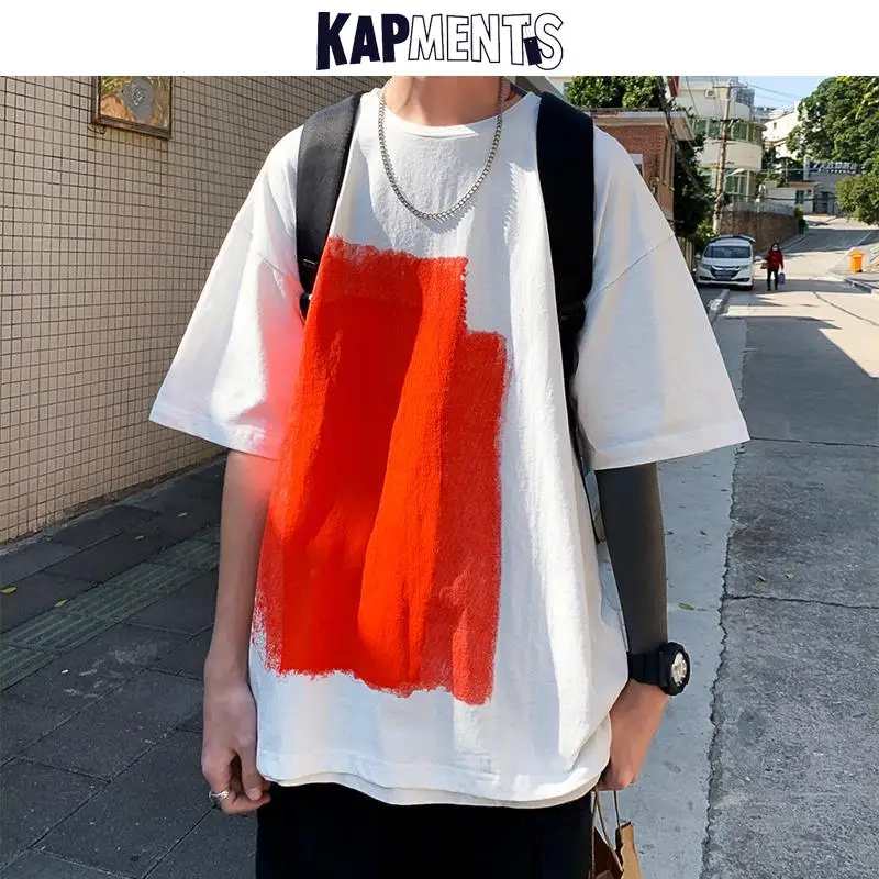 

KAPMENTS Men White Oversized Patchwork Harajuku T-Shirts 2022 Mens Japanese Fashoins Graphic Tshirts Casual Designer Tops Tees