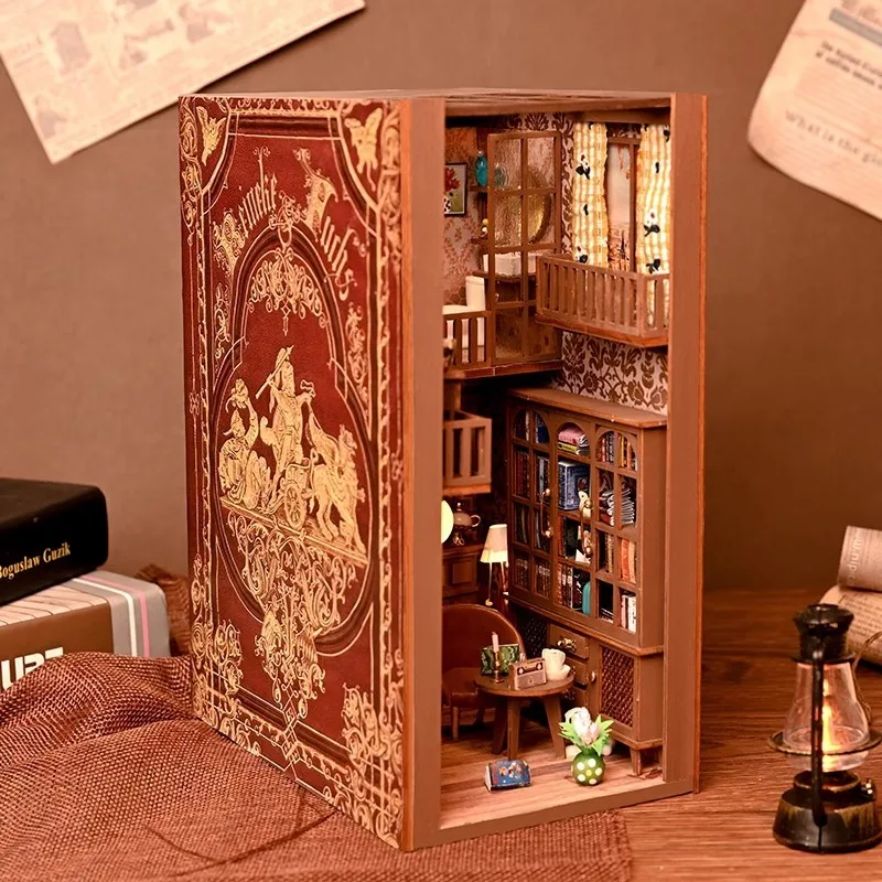 

Kits Nook Gifts Miniature Retro Magic Building Castle Handmade Home Bookend Wooden Shelf Secret Insert Book Bookshelf Decor