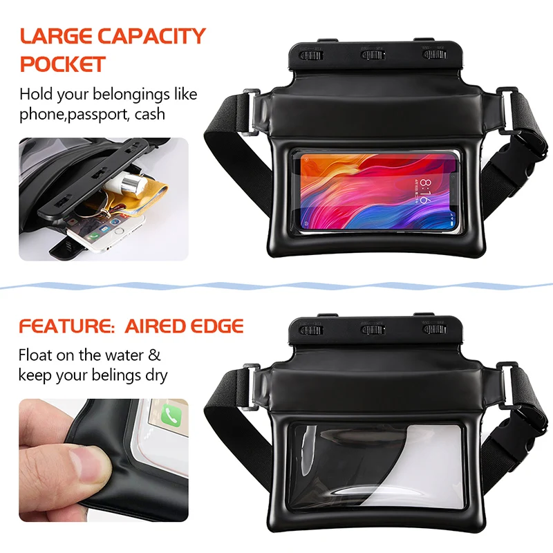 Swimming Waist Bag Waterproof Phone Pouch Fanny Pack Floating Dry Bag Beach Underwater Ski Drift Diving for iPhone 14/13 Pro Max