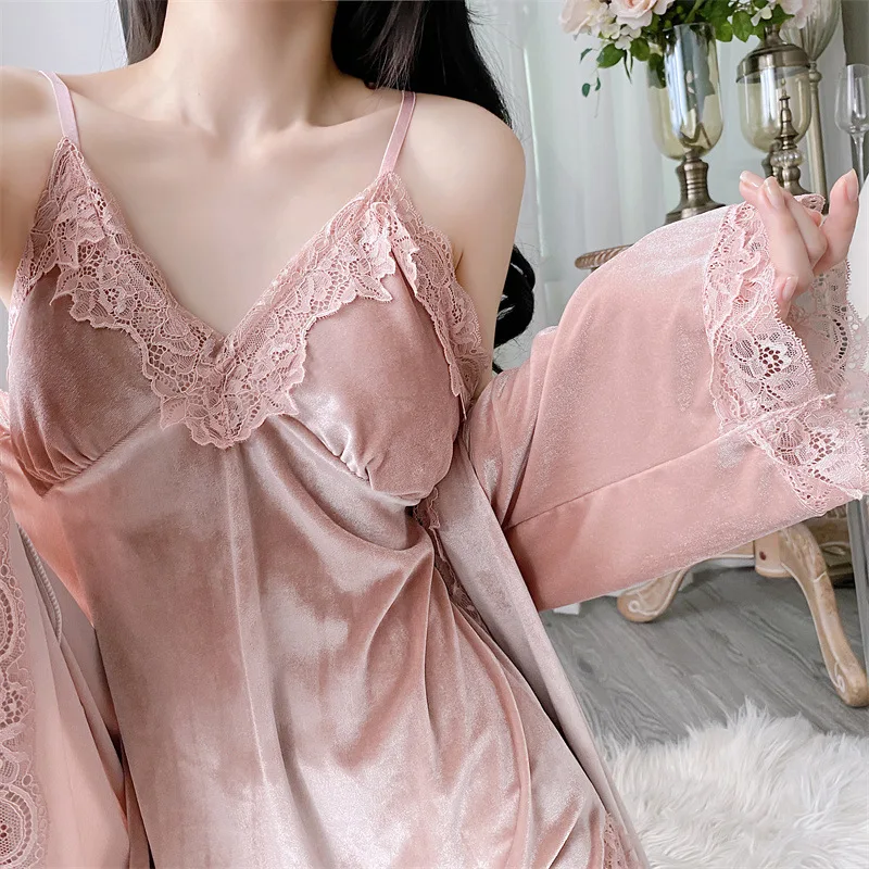 2024 осенняя новая ночная рубашка сексуальное бархатное платье на тонких