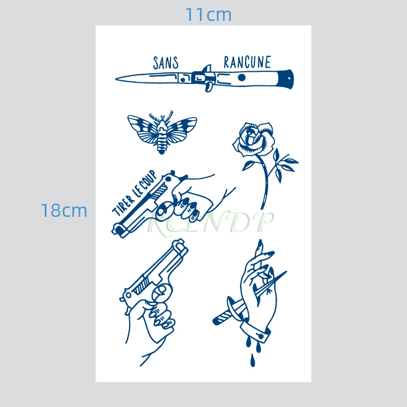 Водонепроницаемый временные сок татуировки Стикеры пистолет Нож цветок
