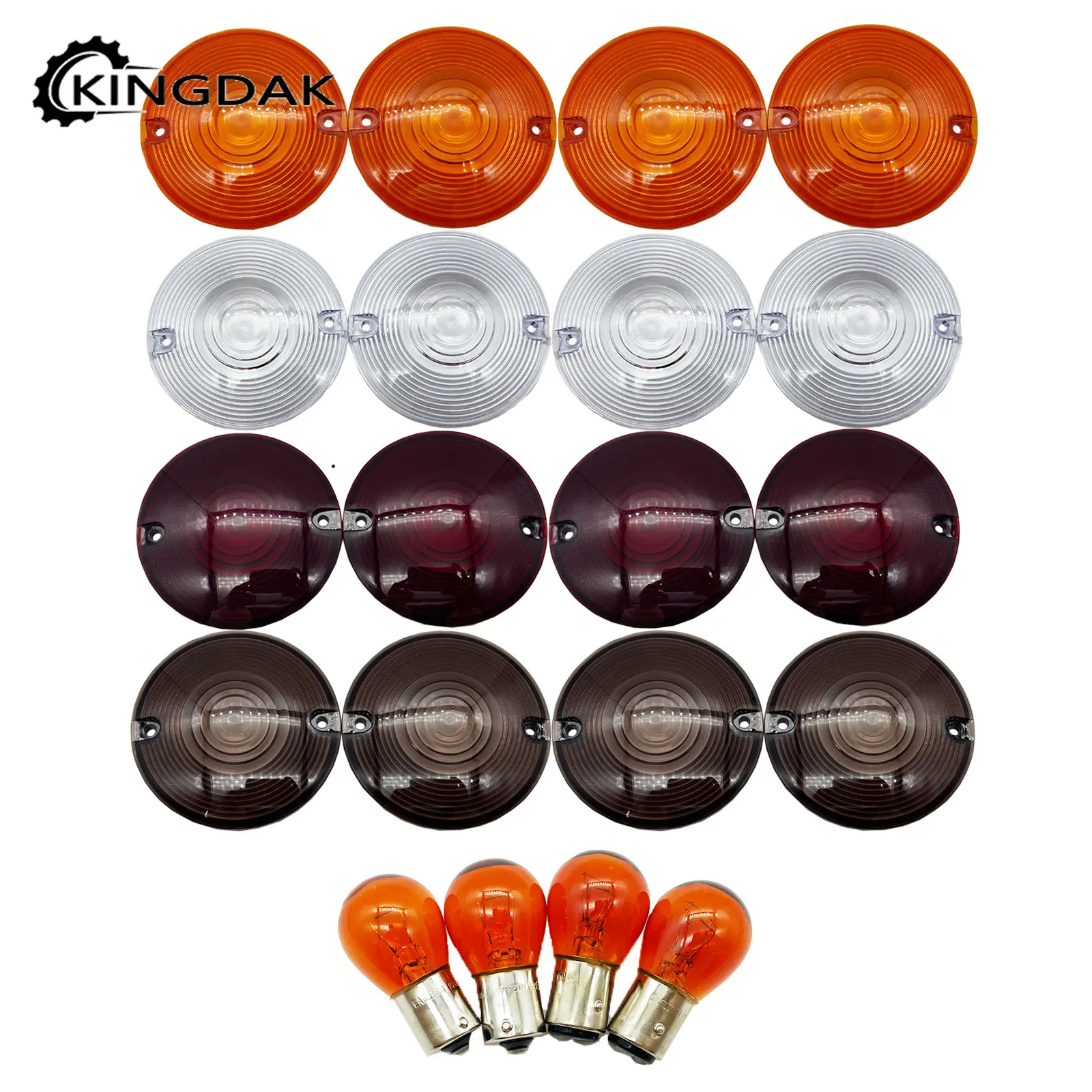 

4x Motorcycle 3 1/4" Flat Turn Signal Light Lens Cover With Amber Bulbs Fit For Harley Electra Glides Road King FLHT FLST FLTR