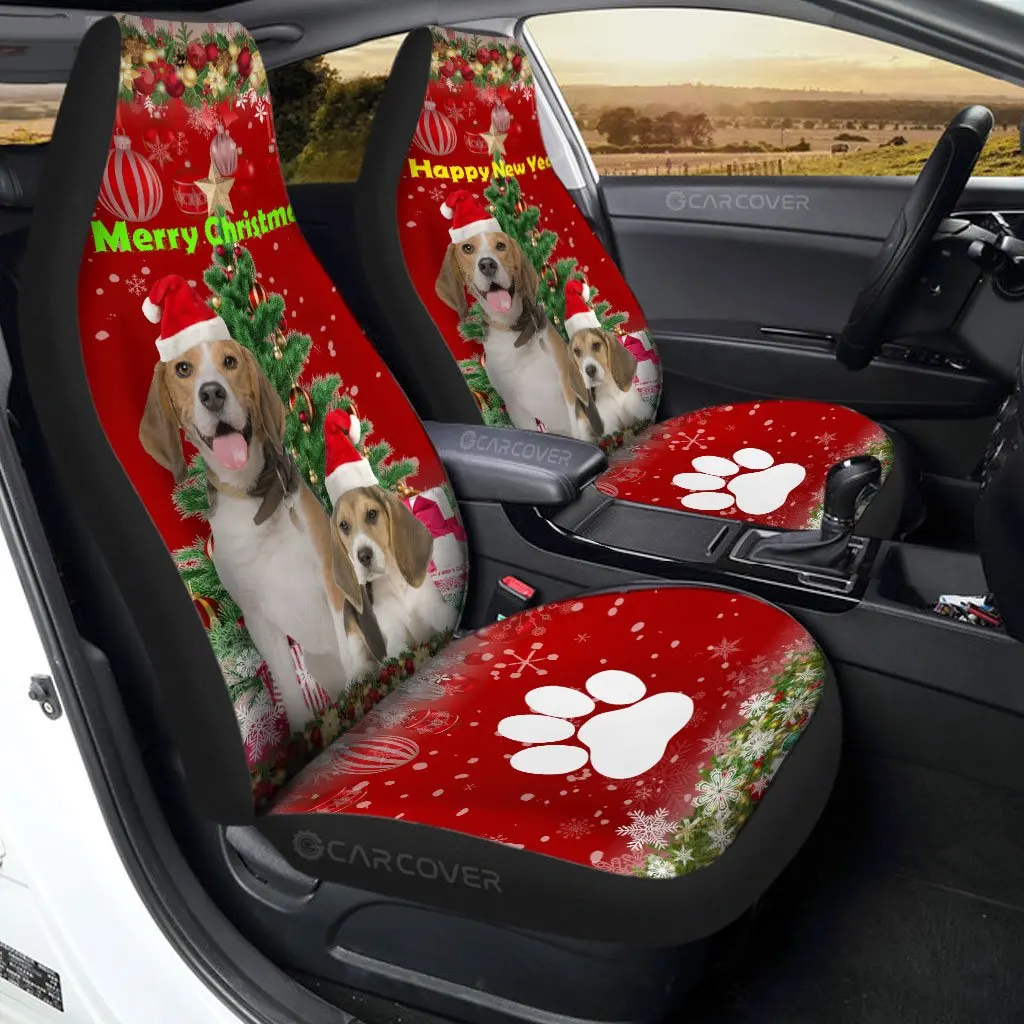 

Cute Xmas Beagles Car Seat Covers Custom Car Accessories Christmas Decorations,Pack of 2 Universal Front Seat Protective Cover