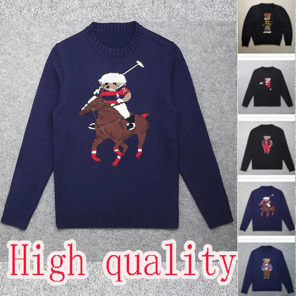 High Quality New Style Spurs Embroidered Cotton Bear Embroidered Round Neck Sweater Casual Autumn And Winter Wear Men'S Long Sle
