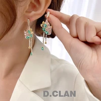 d clan high quality color zircon butterfly long tassel stud drop earrings korean japanese style fashion jewelry vaction party