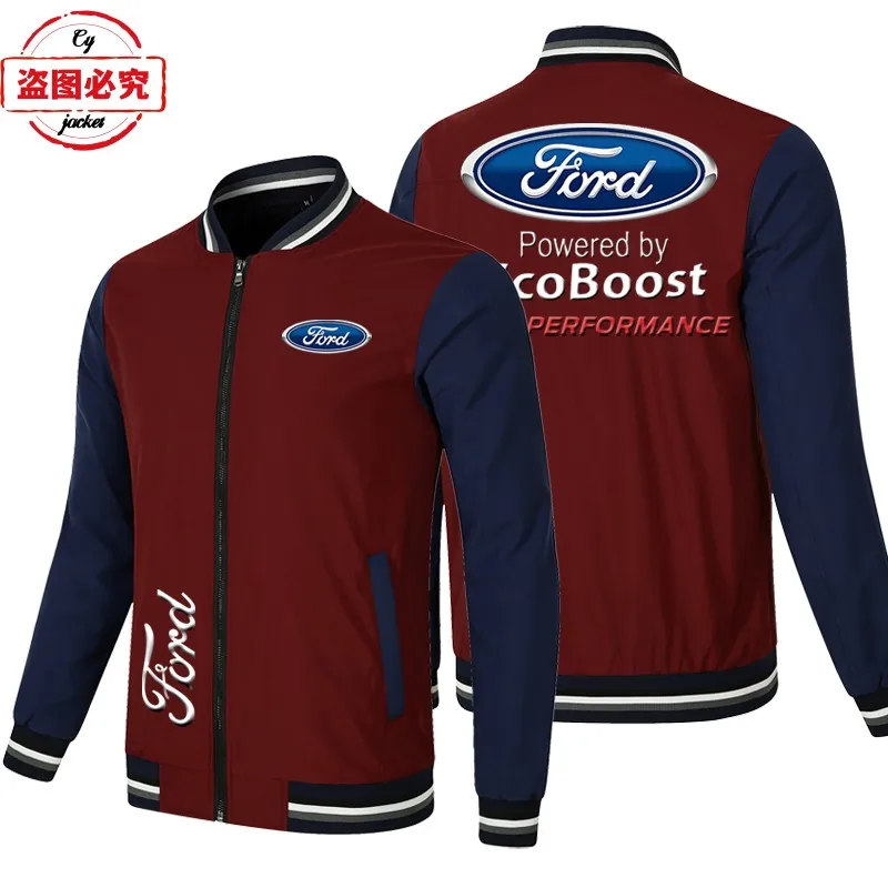 Фото WRC Rally Ford Racing Car Logo Куртка Свободная мужская бейсбольная куртка с длинным рукавом соответствующего цвета Куртка с логотипом автомобиля Ford №3