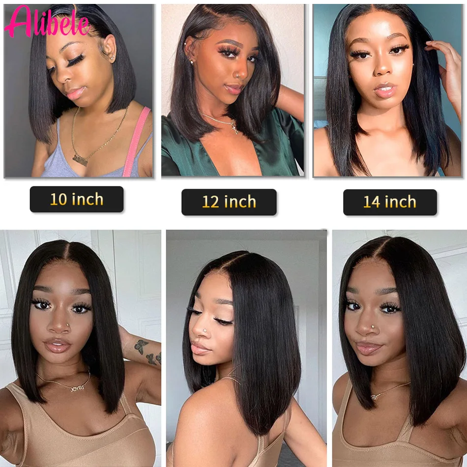 Alibele короткий парик Боб прямые человеческие волосы парики для черных женщин