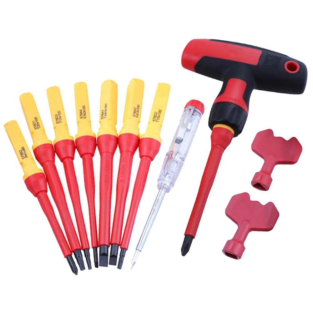 

12PCS/set T-Shaped Insulated Cross Screwdriver 110V-250V Test Pencil Magnetic Multi-Functional Electrician Tool Hand Tools