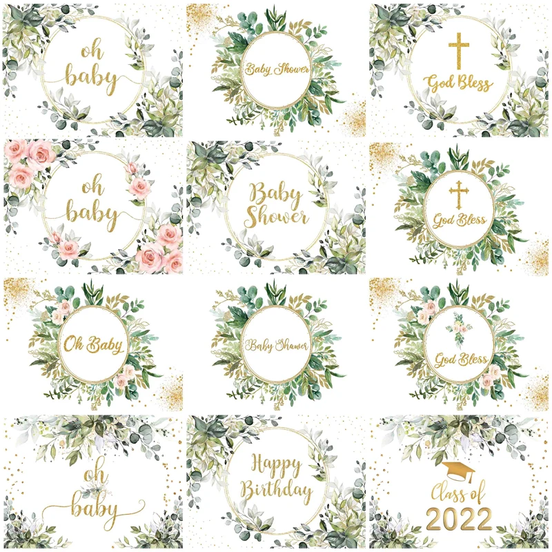 

Mocsicka Green Leaf Baby Shower Photography Background Green Eucalyptus Cake Table Decoration Banner Studio Photo Booth Props