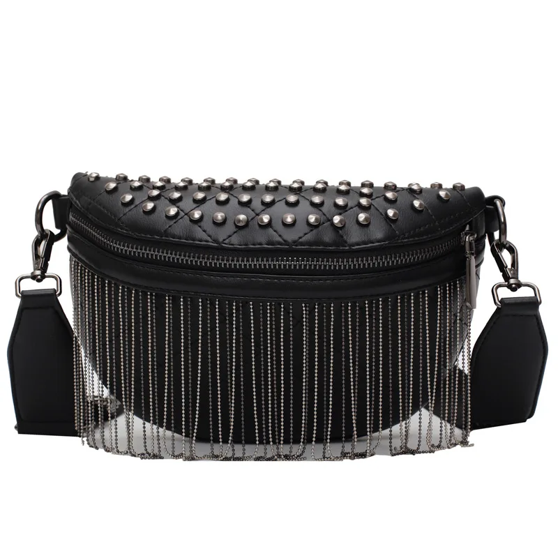Korean Style Chest Bags For Ladies Trendy Fashion Wide Strap Crossbody Messenger Waist Bag Texture Rivet Tassel Ladies Chest Pac