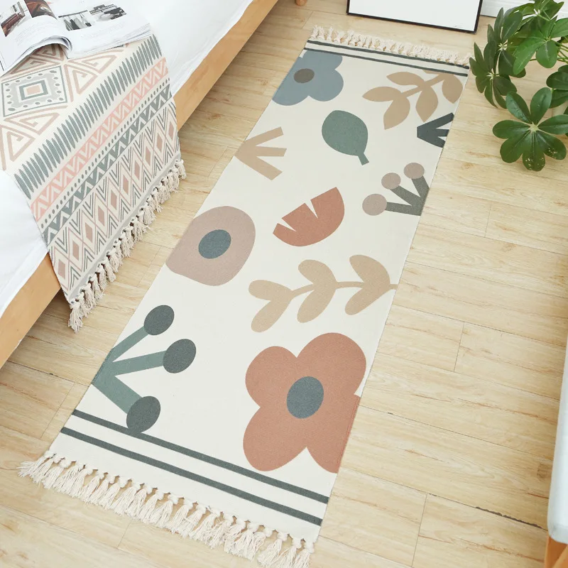 

Cotton Linen Carpet for Living Room Handmade Tassel Rug Bed Room Floor Mats Window Bedside Rugs Boho Home Decor Mat Pad
