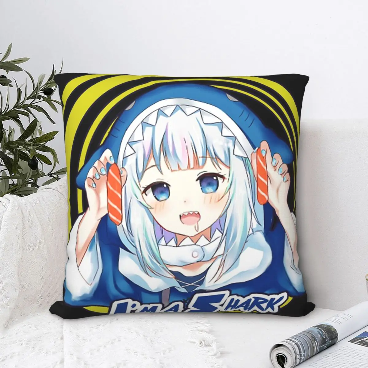 

Gawr Gura Throw Pillow Case Hololive Cute Kawaii Virtual Idol Short Plus Cushion Covers Home Sofa Chair Decorative Backpack