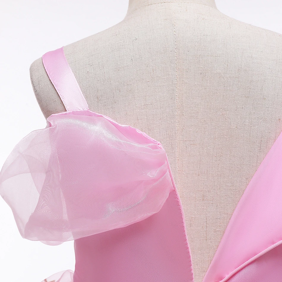 Платье принцессы розовое летнее на лямках для девочек 2-10 лет