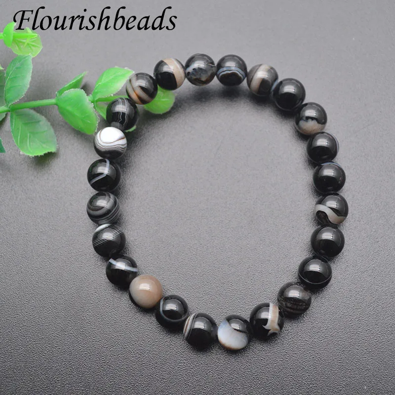 

Classic Round Stone Bracelet Banded Black Agate Handmade 8mm Bracelet for Men Jewelry Gift 10pcs/lot